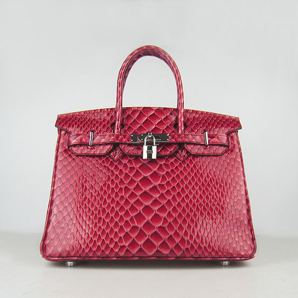 Replica Hermes Birkin 30CM Fish Veins Leather Bag Dark Red 6088 On Sale